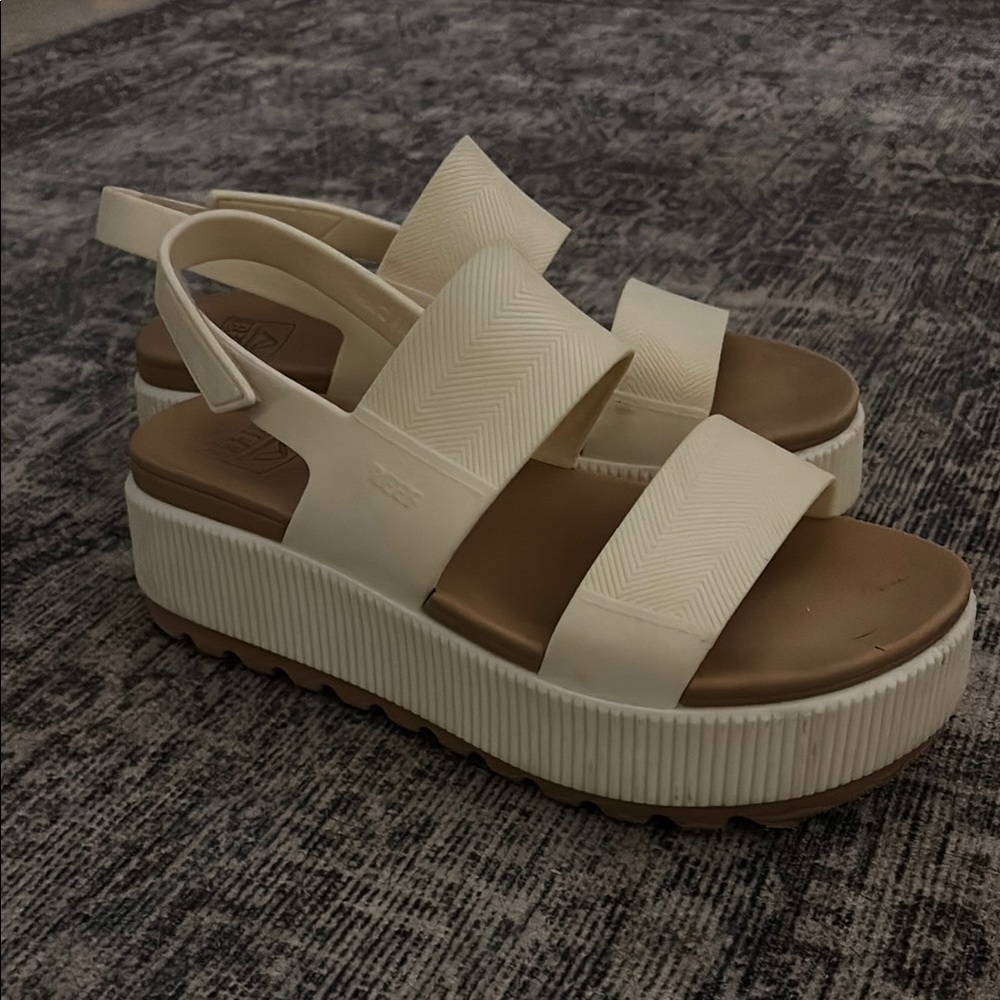 Reef White and Brown Platform Sandals